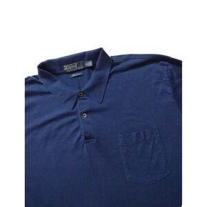 VTG Polo By Ralph Lauren Pima Lisle Navy Blue Short Sleeve Polo Shirt Mens XL
